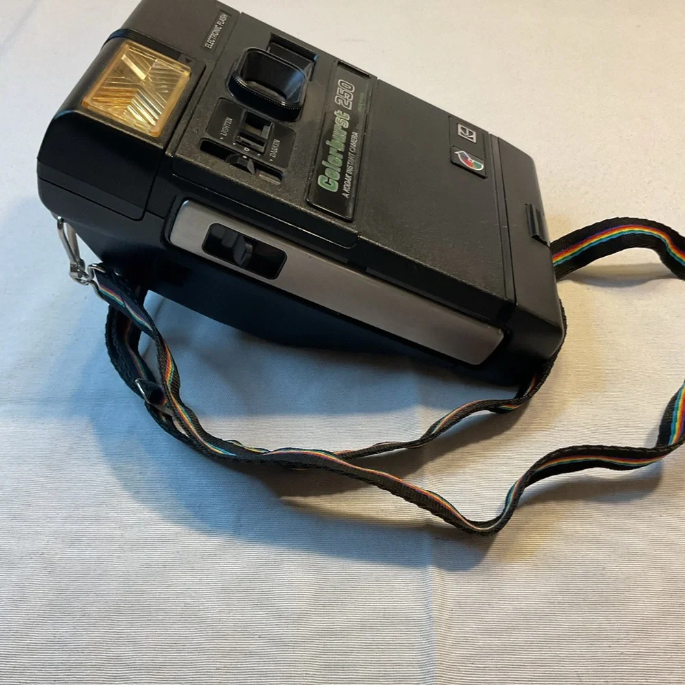 Kodiac Colorburst 250 Slide Flash Bulb, Colorful Neck Strap Camera Vintage Retro